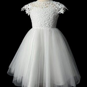 Brand New Kids Flower Girl Dress with Tulle Skirt and Guipure Top